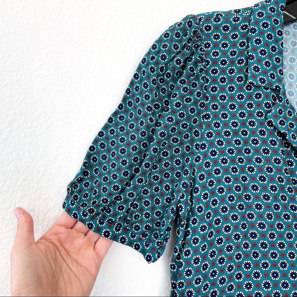 Zara Patterned Short Sleeve Button Down Blouse - Picture 4 of 5